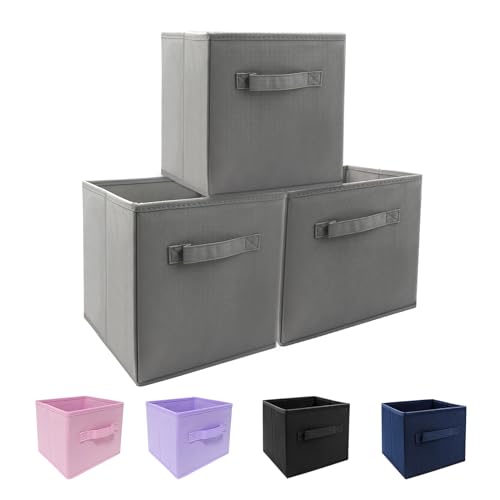 EBIGIC Mini Size 3-Pack Cube Storage Bins 9.0"x7.5"x7.5" Fabirc Foldable Closet Toy Organizer Collapsible Cloth Gray - color: Grey 3Pack, size: 9”x 7.5”x 7.5”