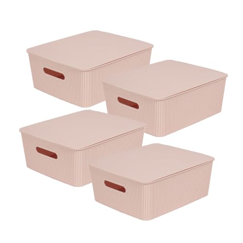 Glad Storage Baskets with Lids - Set of 4 Stackable Plastic Boxes with Handles - Decorative Shelf Organizer Bins for Bathroom and Closet, Pink, 3.1 Gallon - color: Pink, size: 3.1 Gallon