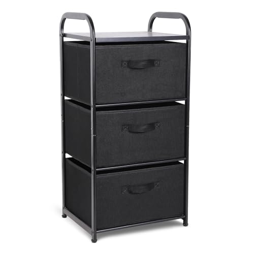 MAX Houser Dresser Storage with 3 Easy Pull Fabric Drawers, Fabric Dresser Tower,Vertical Storage Unit for Bedroom,Chest of Drawers with Metal Frame, Wooden Tabletop, for Living Room, Closet (Black) - color: Black1