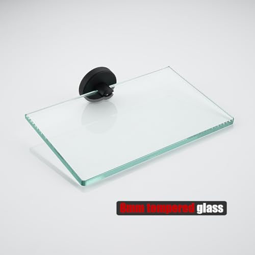 JQK Bathroom Glass Shelf Black, Tempered Glass Shower Storage 8 by 5 inches, 304 Stainless Steel Matte Black Wall Mount 2 Pack, TGS101L8-PB-P2 - color: Matte Black, size: 8 Inch (2 Pack)