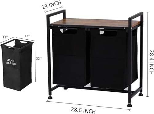 Laundry Sorter Basket with 2 Compartments & Detachable Liners, 2 x 12.1 Gal, Pull-Out Oxford Fabric Bins with Ventilated Shelf for Bathroom/Laundry Room Organization - size: 28.6''L x 13''W x 28.4''H