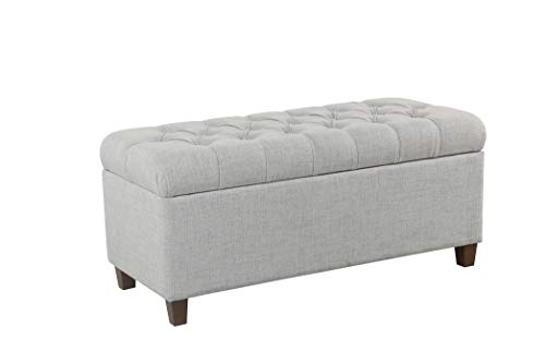 Homepop Home Decor Tufted Ainsley Button Storage Ottoman Bench with Hinged Lid Ottoman Bench with Storage for Living Room & Bedroom, Light Blue 18x40x18 Inches - color: Light Blue