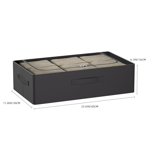 CYhom 3Pcs Under Bed Storage Bins with Metal Frame - Shoe Organizer for Closet with Clear Cover Oxford Fabric Sturdy Underbed Container Foldable Stackable Clothes Organizer (Black, 23.5x11.8x6.3) - color: Black, size: 23.5x11.8x6.3