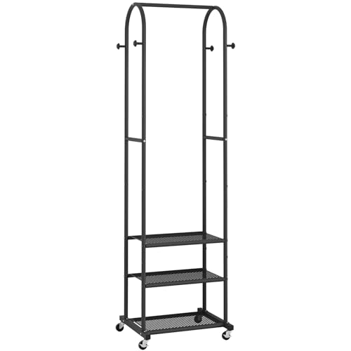 Kaitiemoo Heavy Duty Clothing Rack with Wheels,Modern Garment Rack with 3 Metal Shelves, 71.8Inches Display Rack for Hanging Clothes, Hanging Rod for Small Space,Black - color: Black