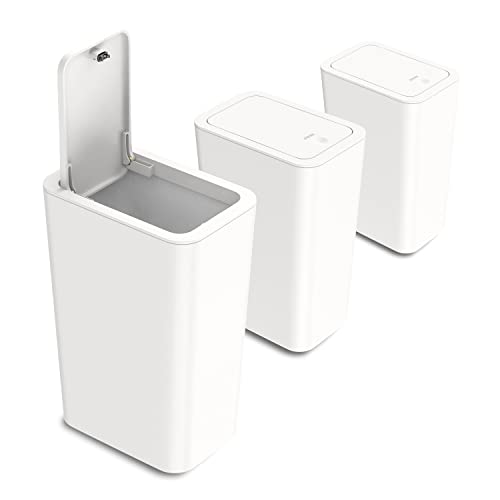 N. NETDOT 3 Pack 10L / 2.6 Gallon Small Trash Can with Lid, Bathroom Garbage Can with Pop-Up Lid, Waste Basket for Bathroom, Kitchen, Bedroom, Powder Room, Craft Room, Office, College (Off White) - color: Off White