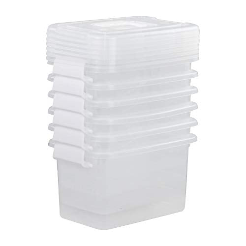 6-Pack Home Storage Bins, Plastic Container, Latching Box with Handle (White handle) - color: White handle