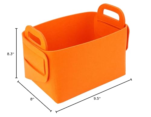 Minoisome Storage Basket Felt Storage Bin Collapsible& Convenient Box Organizer with Carry Handles for Office Bedroom Closet Babies Nursery Toys Laundry (Orange, 13.8inch（L）×9.5inch（W）×8.3inch（H）) - color: Orange, size: 13.8inch（L）×9.5inch（W）×8.3inch（H）