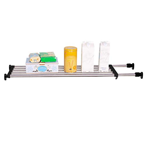 BAOYOUNI Expandable Shelf Closet Tension Rod Adjustable Shelving Unit Storage Rack Organizer Hanger Space Saving Divider for Wardrobe, Cupboard, Kitchen, Bathroom Use, Black - color: Black, 1pc (2-bar Telescopic), size: Recommended Use Length: (38.98-60.2