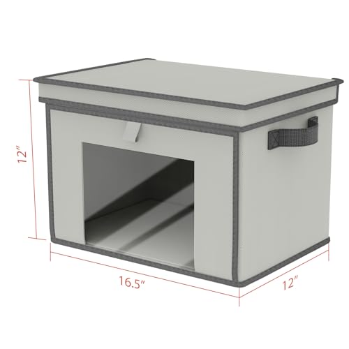 Univivi Storage Bins with Lids, Large Closet Organizers and Storage with Handles & Window, Foldable Fabric Storage Boxes with Lids for Home, Closet, Bedroom, 4 Pack, (Gray, 16.5“ x 12” x 12") - color: Light Grey, size: 16.5''-4 Pack