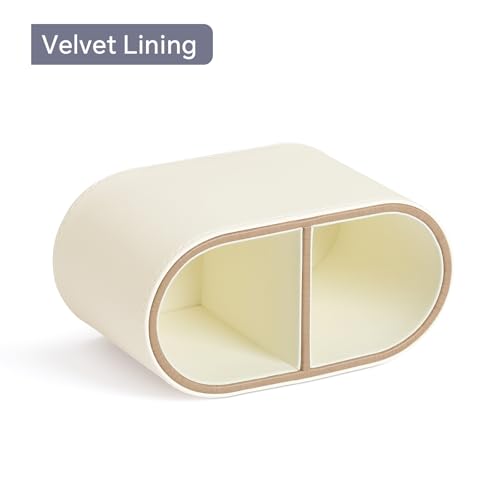 PU Leather Pen Holder for Desk, Small Remote Control Holder Pencil Cup Multifunctional Desktop Organizer Caddy for Home School Office Desk Accessories - 2 Compartments (Beige) - color: Beige
