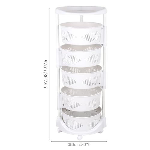 5 Tier Rotating Storage Shelf with Lockable Casters, Circular Rotating Basket Large Storage Rack with 360° Wheels 180° Rotating Multi-Layer Kitchen Storage Shelf (5 Tier) - size: 5 Tier