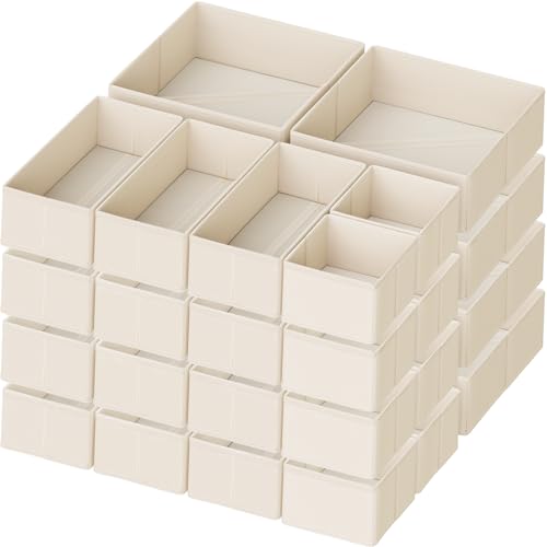 Criusia Drawer Organizer Clothes, 24 Pack Dresser Organizer for Baby Clothes, Underwear, Sock- Foldable Closet Organization and Storage Dividers Bins for Nursery, Bedroom and Dorm (Beige) - color: Beige, size: 24PACK