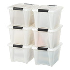 IRIS USA 19 Qt Stackable Plastic Storage Bins with Lids, 6 Pack - BPA-Free, Made in USA - Discreet Organizing Solution, Latches, Durable Nestable Containers, Secure Pull Handle - Pearl - size: 19 Qt, style: 6 Pack