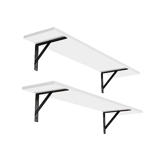 DINZI LVJ Long Wall Shelves, 31.5 x 7.9 x 6.1 Inches, Set of 2 White Floating Shelves, Easy-to-Install, Large Storage Ledges with Sturdy Metal Brackets for Living Room, Bathroom, Bedroom, Kitchen - color: White, size: 31.5 Inch