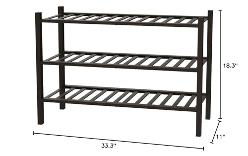 Long Shoe Rack, 3-Tier Bamboo Stackable Shoe Shelf Storage Organizer, Shoe Stand for Closet, Entryway and Hallway - color: Brown, size: 3-Tier-Long