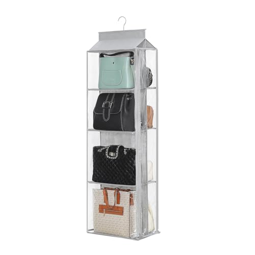 8 Grids in 1 Pack Hanging Purse Handbag Organizer with Double Zippers, Visible Purse Organizer for Closet, Fully Enclosed Handbag Storage Holder, Hanging Closet Organizer for Bags - color: Grey, size: Not Rotatable