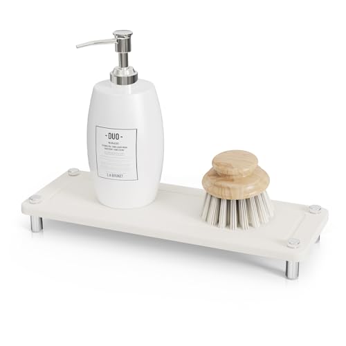 Kitchen Sink Caddy Water Absorbing Stone Tray For Sink, Diatomite Bathroom Countertop Tray Organizer, Faucet Stone Drying Mat Coaster Soap Dish Sponge Dispenser Holder (White) - color: White