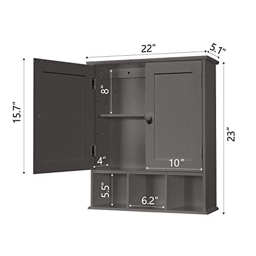 TaoHFE Grey Bathroom Cabinet,Bathroom Wall Cabinet with 2 Door Adjustable Shelves,Over The Toilet Storage Cabinet,Bathroom Cabinet Wall Mounted,Medicine Cabinets for Laundry Room Kitchen - color: Grey