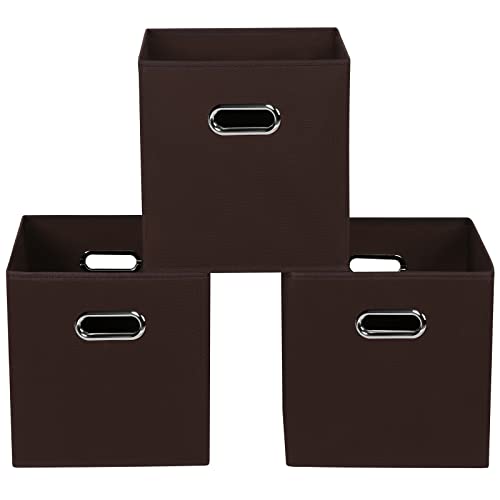 Fabric storage bins Cubes, Fabric Cube Organizer with Handle, Foldable Cube Bins for Cloth or Accessary Storage, 11x11x11, Set of 3, (Coffee) - color: Coffee, size: 3 Pack
