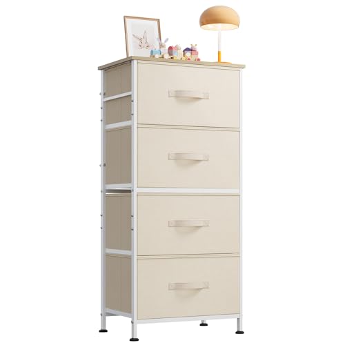 WLIVE Dresser with 4 Drawers, Storage Tower, Organizer Unit, Fabric Dresser for Bedroom, Hallway, Entryway, Closets, Sturdy Steel Frame, Wood Top, Easy Pull Handle, Cream White - color: Cream White