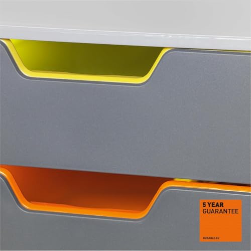 Durable Varicolor 5 Drawer Unit - Gray Desktop Drawer Set with 5 Color Coded Draws - Perfect for Storing Documents and Paper Work - style: 5-Drawer