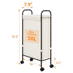 ELYKEN Slim Laundry Hamper with Lid, 50L Small Rolling Laundry Basket on Wheels, 7.9” Narrow Dirty Cloth Cart with Removable Inner Bag for Small Bathroom, Bedroom, Creamy - style: Creamy-50L