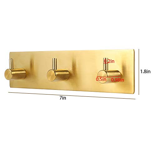 Picowe Key Holder for Wall Decorative, Adhesive Stainless Steel Key Hooks, Key Hanger Key Organizer for Wall, Towel Hook Coat Hanger for Entryway Hallway Kitchen(Three Rows,Golden 1PCS) - color: Gold