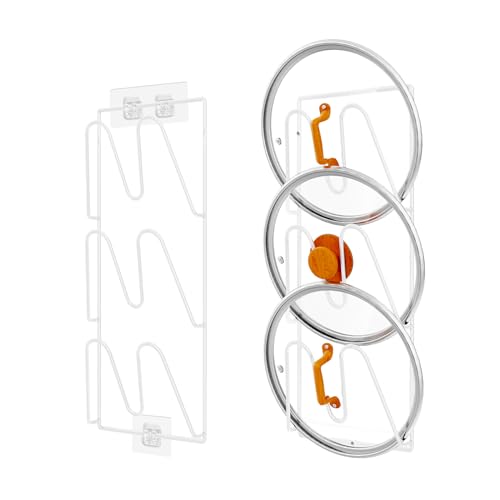Durmmur 2 Pack Pot Lid Organizer Rack, 6-Tier Pot Lids Holder for Cabinet Door/Wall, No Drilling Adhesive Wall/Door Mounted Rustproof Pot and Pan Cover for Kitchen Storage, White - color: White
