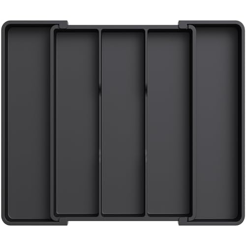 Lifewit Utensil Organizer for Kitchen Drawers, Expandable Cooking Utensil Tray, Adjustable Cutlery Silverware Flatware Holder, Plastic Spatula Tools Storage Divider, 11-18 x 14", Black - color: Black, size: Medium(11-18''W x 14''D)