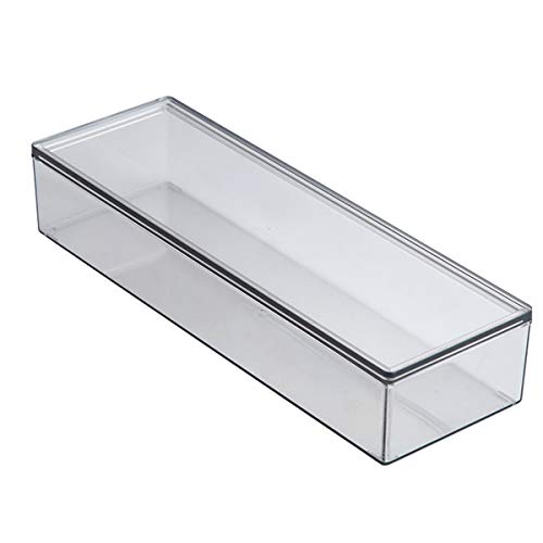 Transparent Flatware Tray Kitchen Drawer Organizer With Lid - Plastic Kitchen Cutlery Tray and Utensil Silverware Storage Container with Cover - Dinnerware Holder for Spoons Forks Knives - color: transparent