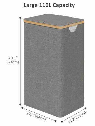 iEGrow Laundry Hamper with Lid, 110L Large Laundry Hamper with Handle and Lid, Collapsible Clothes Basket Organizer with Removable Inner Bag for Clothes Toys Towels - Grey - color: Grey, size: 110L