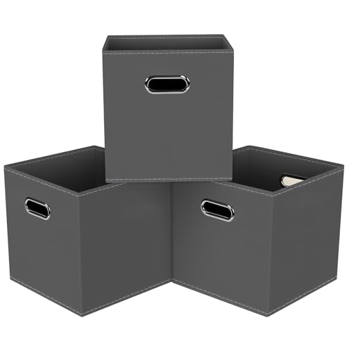 Black Foldable Storage Cubes Bins, Fabric Storage Box Cubes Organizer Baskets with Dual Handles for Home Organizer,Set of 3,(Gray) - color: Grey, size: 3 Pack