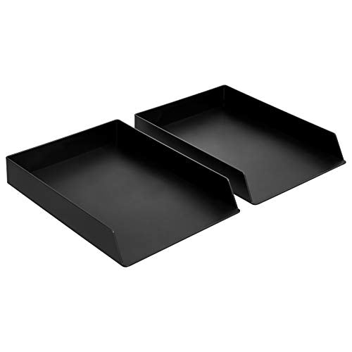 Amazon Basics Rectangular Plastic Desk Organizer, letter size Tray, 2-Pack, 9.7 x 2.2 x 13 inches, Black - color: Black, size: 2 Pack