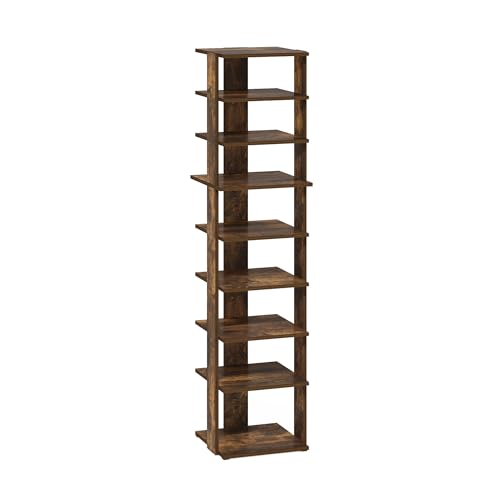 Furinno Compact Vertical Shoe Rack, 9-Tier Narrow Shoe Organizer, Free Standing Shoe Storage, Shoe Shelf for Boots, Sneakers, 12 x 12.6 x 51, for Closet, Entryway, Office, Garage, Amber Pine - color: Amber Pine, size: 9-tier, 51.2 Inch