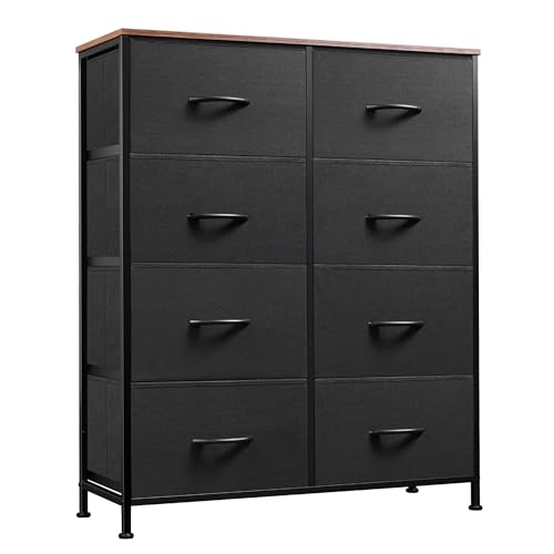 WLIVE Tall Fabric Dresser with 8 Drawers, Storage Tower with Fabric Bins, Double Dressers, Chest of Drawers for Closet, Bedroom, Living Room, Hallway, Dorm, Black and Rustic Brown - color: Black and Rustic Brown, style: General