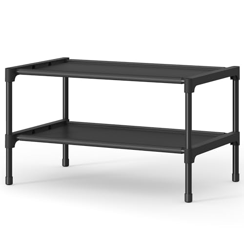 SONGMICS Shoe Rack, 2-Tier Shoe Storage Organizer, Space-Saving, 11.7 x 16.5 x 12.2 Inches, Entryway, Metal Frame, Non-Woven Fabric Shelves, Ink Black ULSH012BH01 - color: Ink Black, size: 2 Tiers (16.5"W)