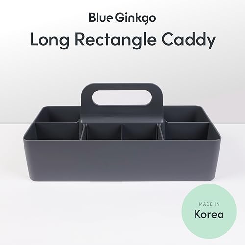 BLUE GINKGO Stackable Organizer Caddy – Korean-Made Portable Tote for Bathroom, Office, Crafts, or School Supplies (Long Rectangle, Gray) - color: GREY, size: Long Rectangle
