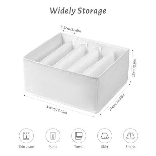 4 Packs Jeans Drawer Organizers for Clothing,5 Grids Compartment Wardrobe clothes organizer,Fabric Washable Closet Organizers and Storage Bins for Jeans,Pants,Bra,Legging,t-shirt-White - color: White