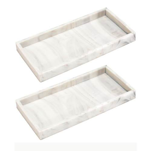 DNC Silicone Bathroom Tray for Counter, 2PC 7.9" Small Vanity Tray for Countertop, Kitchen Sink Soap Tray for Dish Holder Dispenser Toilet Tank Desk Organizer - color: Marble-like(7.9"+7.9"), size: 7.9" x 3.9" x 0.7"