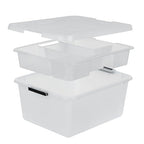 IRIS USA 18 QT Clear Storage Organizer with Removable Dividers, Stackable Plastic Storage Box with Lid, Modular Container for Crafts, Tools, Office & Pantry Organization - size: 18 Qt, style: w/ Tray
