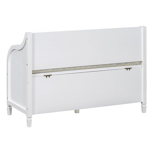 Knocbel Rustic Entry Storage Bench with Hidden Compartments and Removable Cushion, Wooden Entryway Hallway Foyer Shoe Bench Bedroom End of Bed Bench (White and Beige) - color: White and Beige