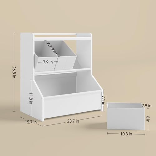 FOUCSSOMEI Kids Toy Storage Organizer, 3-Tier Toy Storage Shelf, Narrow Toy Organizer with Removable Bins, Safe Stable Design for Playroom Nursery Living Room, Patent Design - size: Small Size