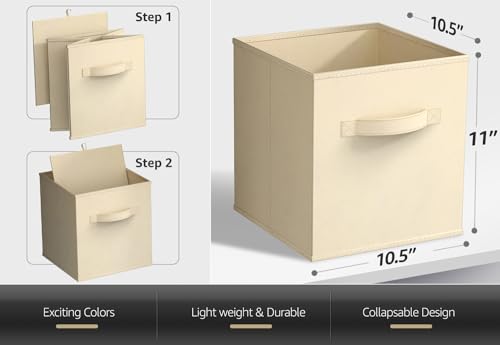 Sorbus Foldable Storage Cubes - 6 Fabric Baskets for Organizing Pantry, Closet, Shelf, Nursery, Playroom, Toy Box - 11 Inch Dual Handle Collapsible Closet Organizers and Storage Bins (Beige) - color: Beige, size: 11 Inch