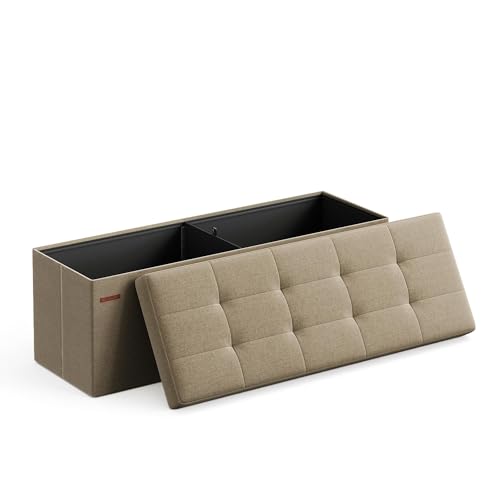 SONGMICS MAZIE Collection - 43 Inches Folding Storage Ottoman Bench, Ottoman Foot Rest, End of Bed Bench, Storage Chest, Load 660 lb, for Living Room, Bedroom, Entryway, Camel Brown ULSF077R01 - color: Camel Brown, size: 15"D x 43"W x 15"H