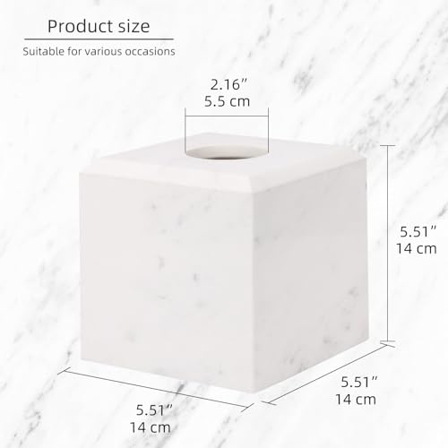 Natural Marble Square Tissue Box Cover,Stone Modern Decorative Sturdy Napkin Box Holder Case,Facial Paper Organizer for Bathroom Vanity Toilet Countertop,Kitchen (1, Jazz White, 5.71 * 5.71 * 5.51) - color: Jazz White
