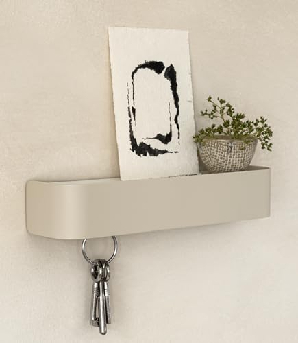 Kazai. Key Holder for Wall 'Tone' | Minimalist Key Hooks Design from Berlin | Modern Key Hanger with Metal Shelf | Key Hook Wall Mounted as Hallway Furniture | Taupe - color: Taupe
