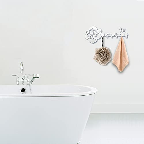 Deveosa Key Hooks Holder for Wall Decorative - Small White Entryway Welcome Home Sign Key Hanging Hangers Wall Mounted Racks - color: White Rose