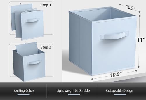 Sorbus Storage Cubes - 11 Inch Foldable Fabric Baskets for Organizing Pantry, Closet, Shelf, Toy Box, Cubby - 6 Collapsible Cloth Cube Storage Bins for Home, Nursery, Playroom, Bedroom (Pastel Blue) - color: Pastel Blue, size: 11 Inch