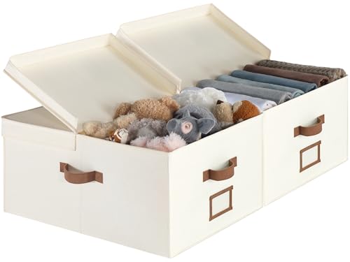 StorageWorks Extra Large Storage Bins with Double-Open Lid, 55L Fabric Baskets with Divider Board, Boxes for Clothes, Linen Closet Organizers with Handles, Ivory White, 2-Pack - color: Ivory White, size: Jumbo