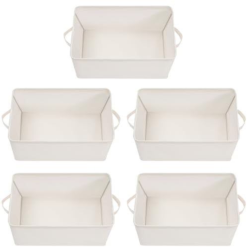 Storage Basket Bins with Metal Frame, Large Collapsible Fabric Storage Baskets for Organizing Shelf, Basket Organizer W/Handles for Blankets, Towels, Laundry, Shelves, 5-Pack, Beige - color: Beige, size: 5 PACK